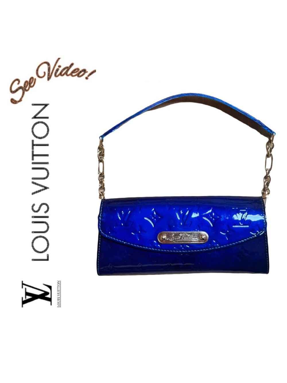 💎Louis Vuitton LV Monogram Vernis Leather Sunset Boulevard  2-way Indigo w/COA